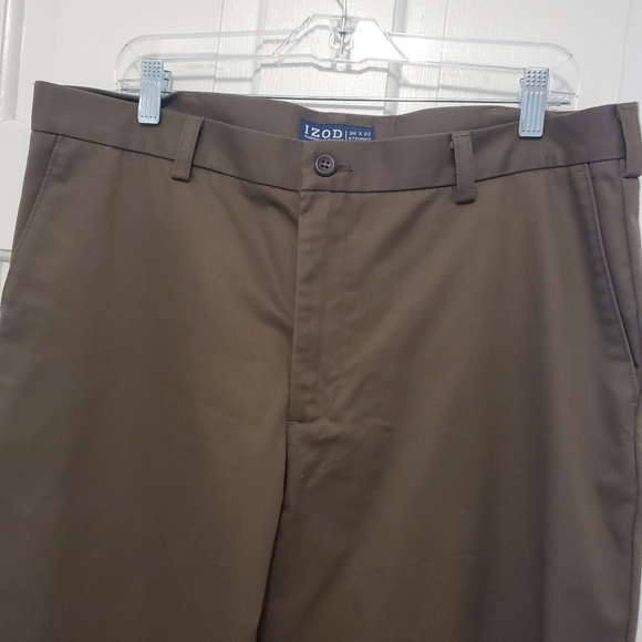 EC IZOD Brown Chinos Flat Front Size 36W x 32L, Business Casual, Preppy - Picture 3 of 9